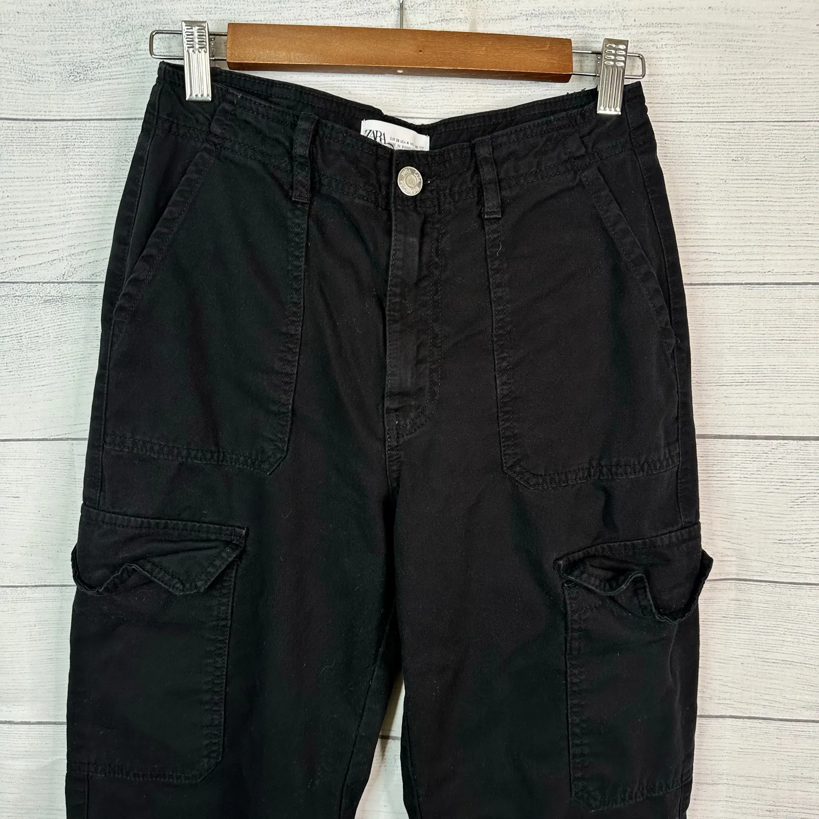 Zara Womens size 4 Cargo Wide Leg Pants Jeans Black Y2K Grunge Streetwear - Image 4