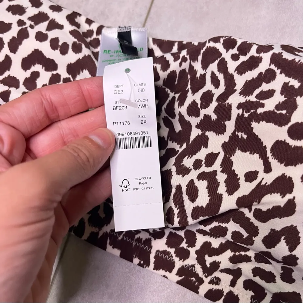 J. Crew Brown & Cream Leopard One Shoulder Bikini Top 2X NWT Fun Animal Print - Image 3