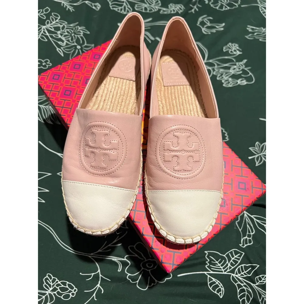 Tory Burch Benton Color Block Espadrille Pink/New Ivory Nappa Leather - Size 8.5 - Image 3
