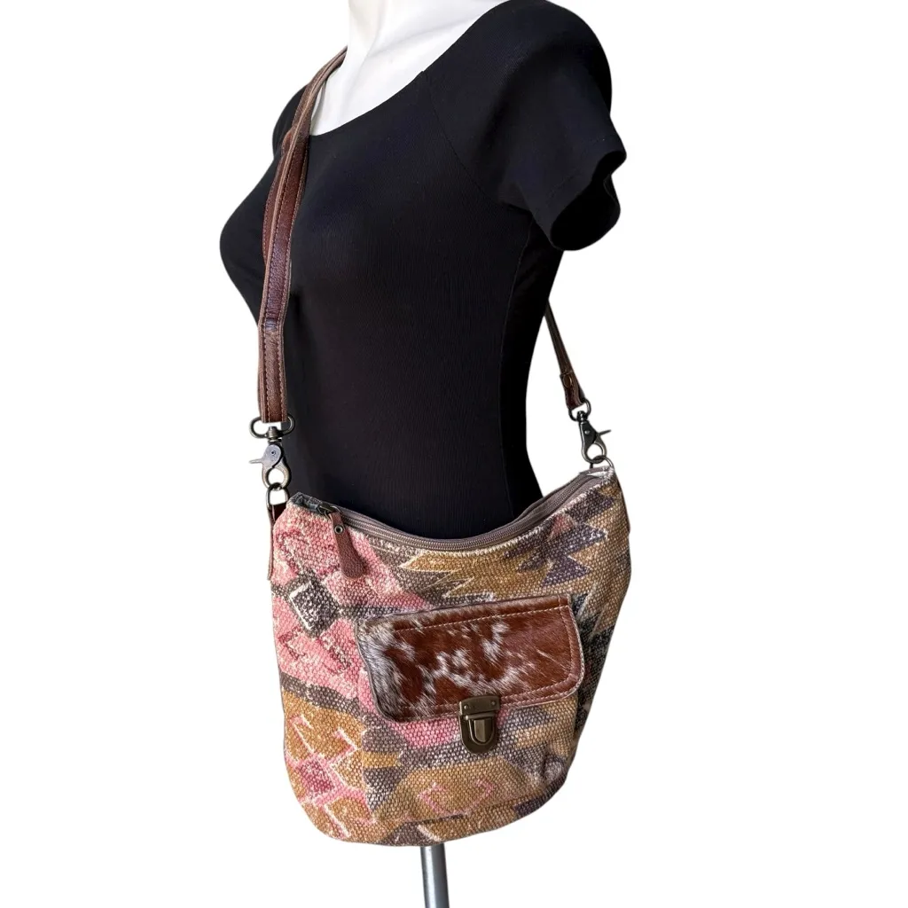 Myra Bag Tribal Hairon Leather Tapestry Crossbody Shoulder Bag Brown - Image 5