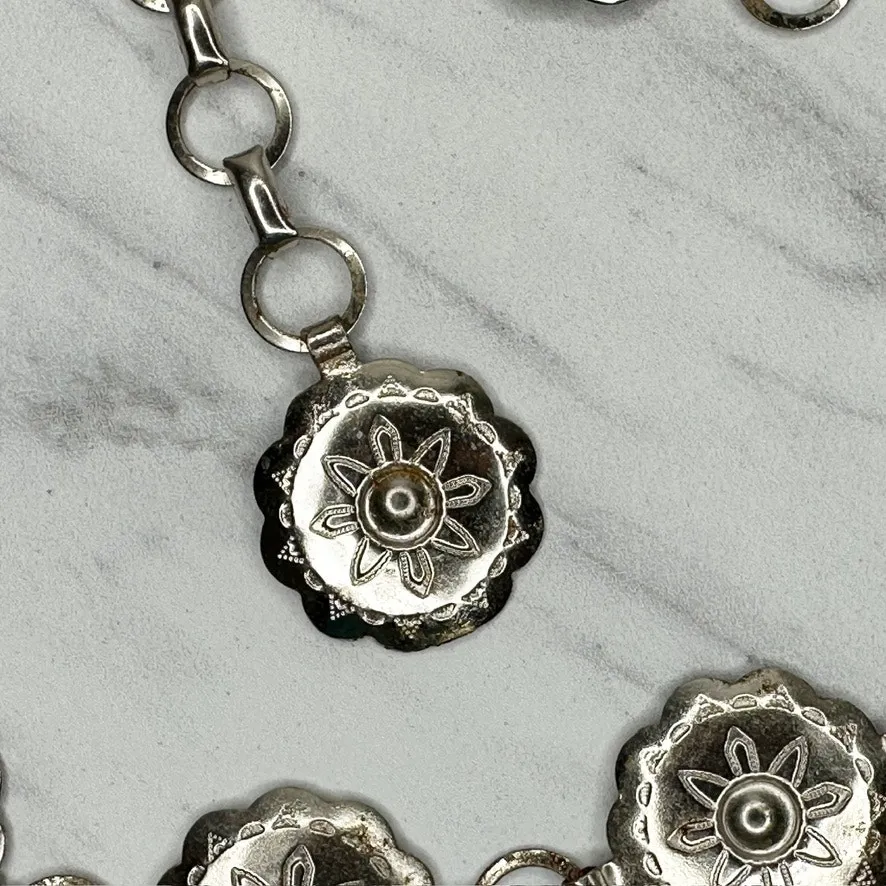 Western Concho Silver Tone Metal Chain Link Belt XS - Image 13