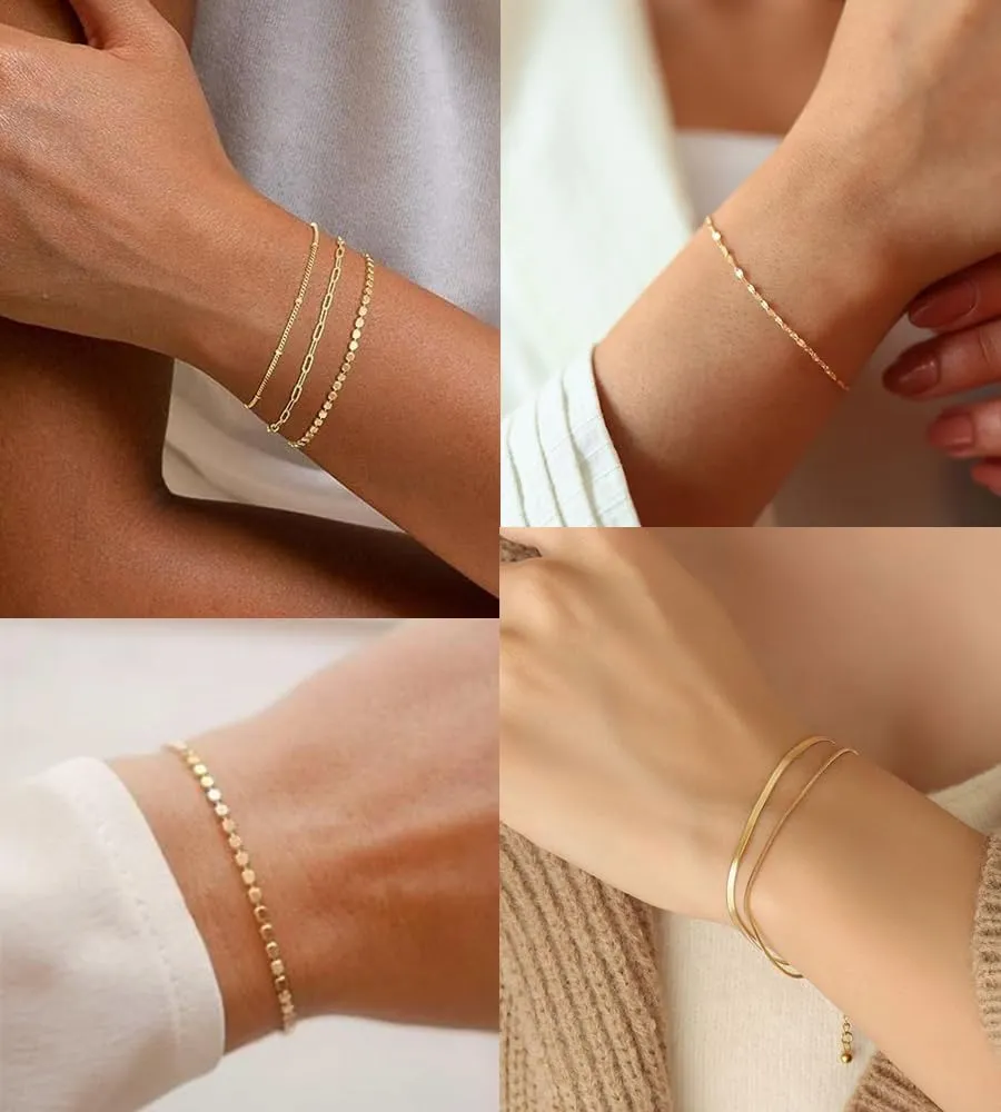 Gold Bracelets for Women, 14K Gold Plated Dainty Bracelets Set, Layered Chain Bracelets Pack Jewelry - Image 3