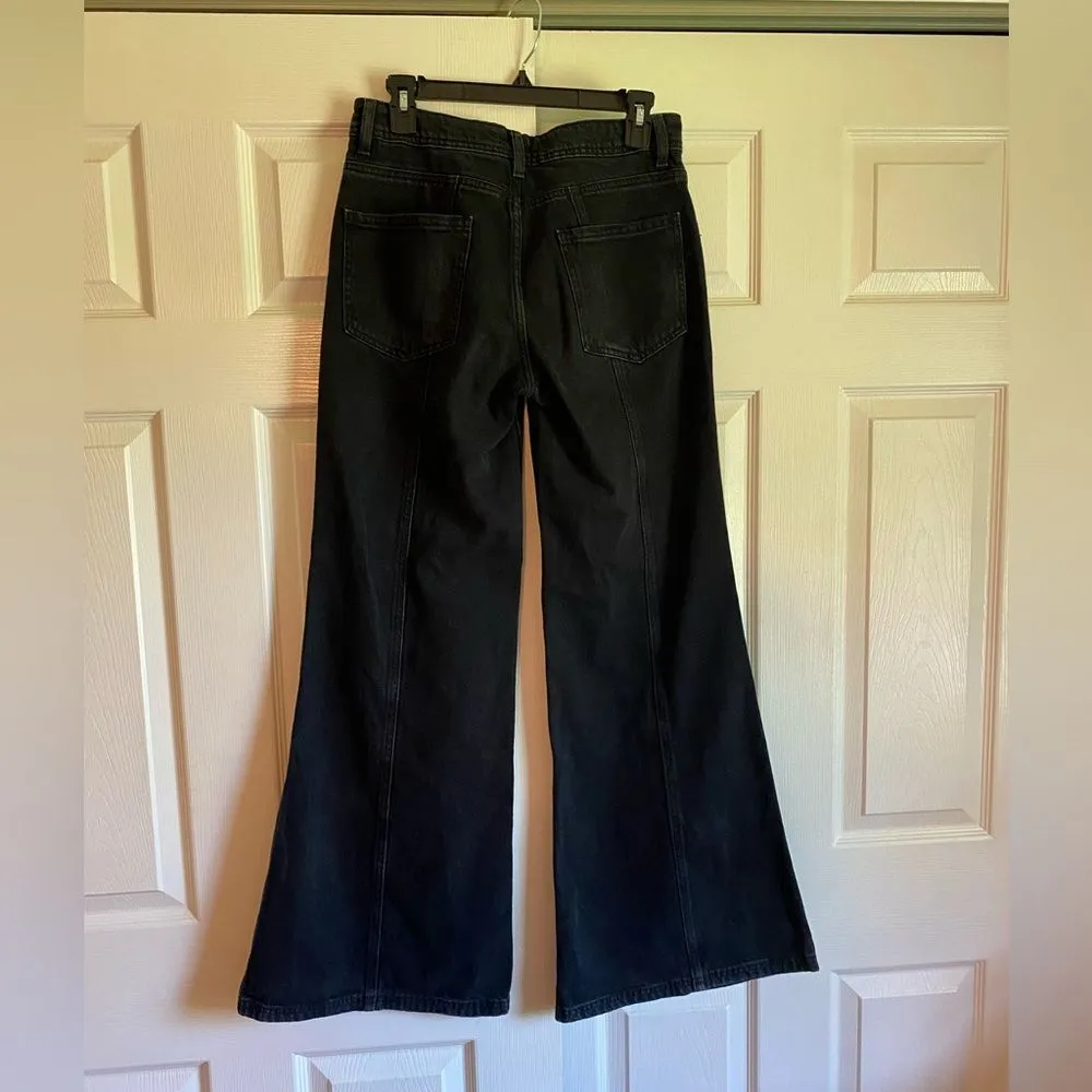 H&M divided 4 26 black wide leg flare mid to low rise jeans Y2K trendy - Image 5