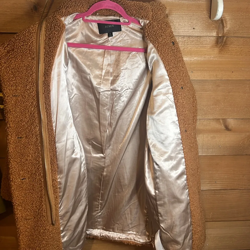 J Crew Textured Teddy Sherpa Brown Topcoat Midi Zip Jacket Heavyweight Peacoat 6 - Image 10