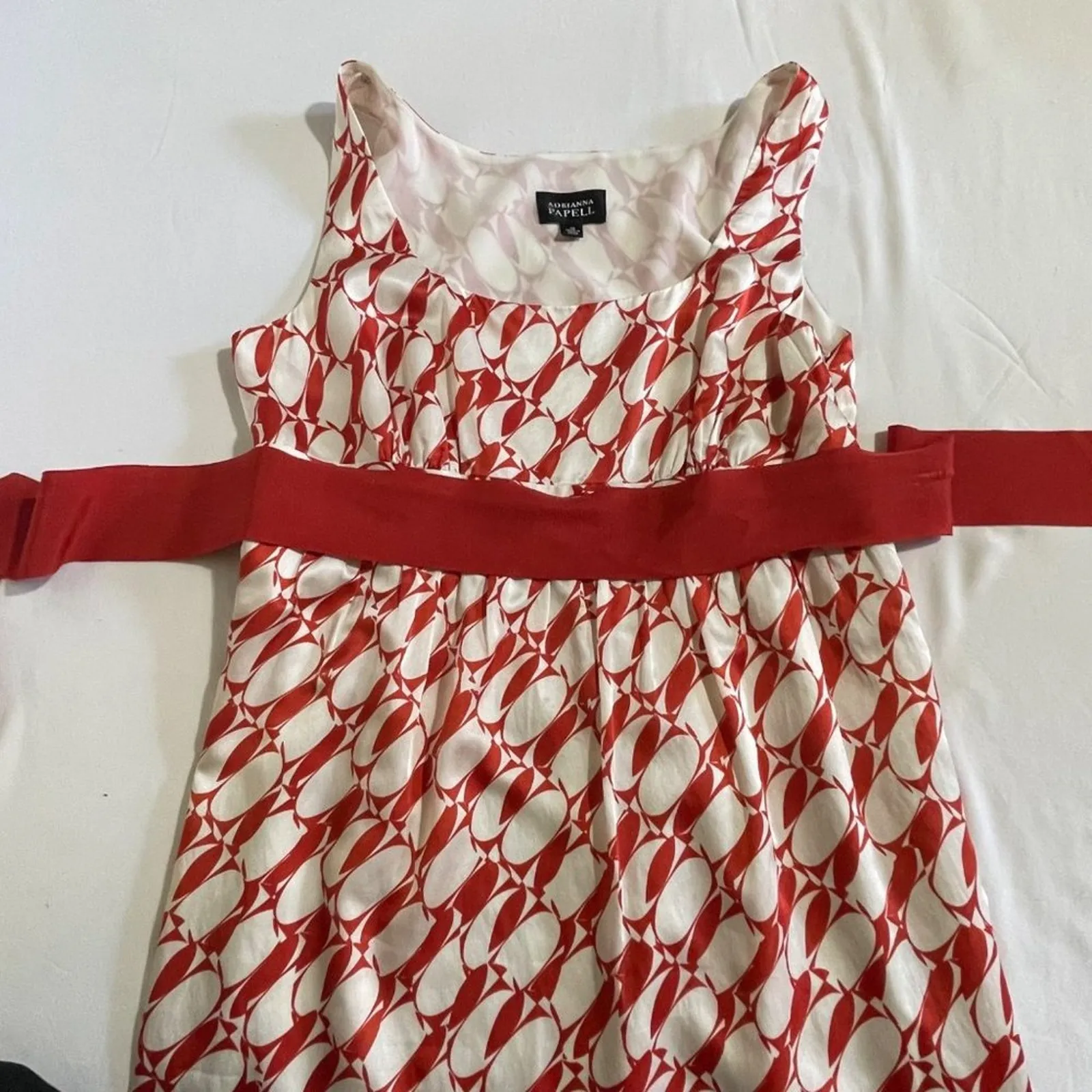 Adrianna Papell Dress Silk Blend Sleeveless Lined Dress Coral and White - Image 9