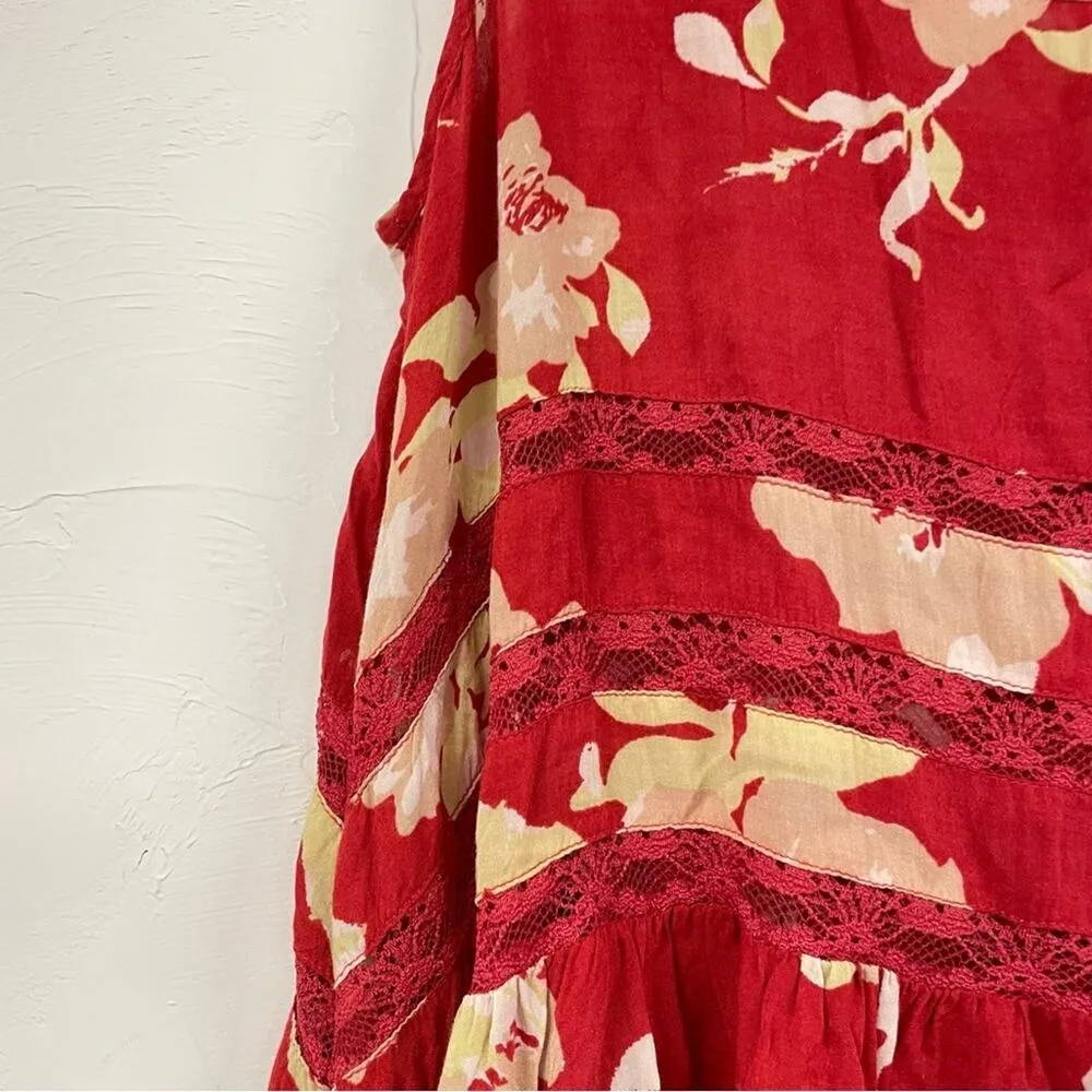 Free People Intimately Red Floral Sleeveless Tunic Womens XS Shark Bite Hem - Image 6