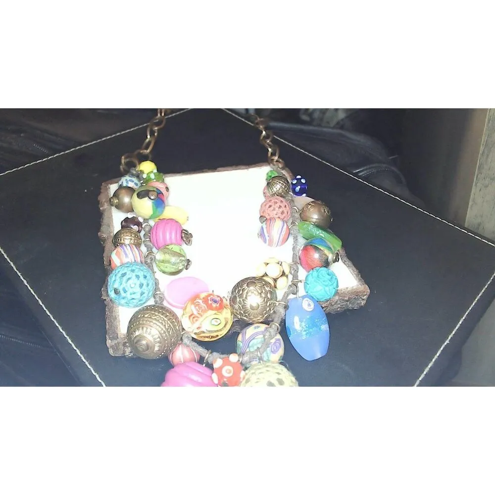 Choker Beaded Multicolor Necklace Vintage Boho Fun Glazed Glass - Image 9