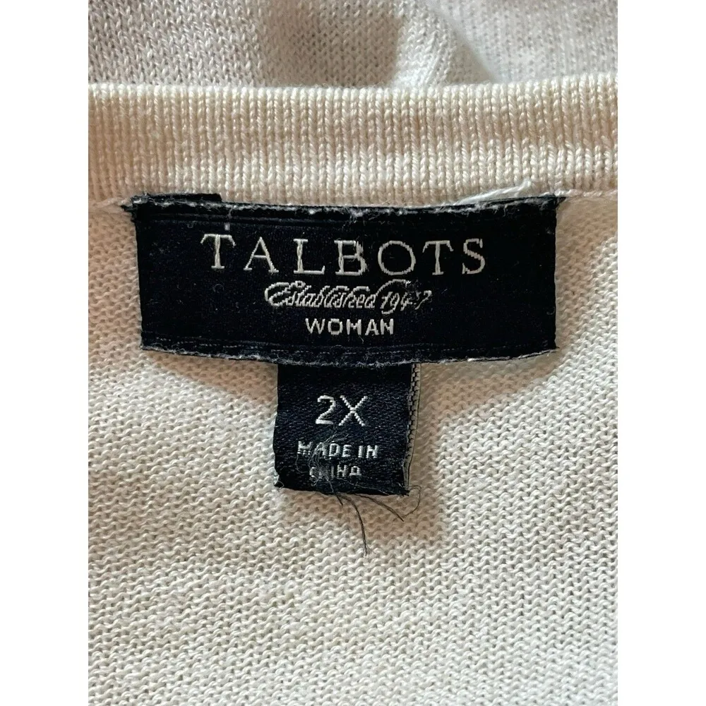 Talbots 2x Pale Yellow Beige Pattern Silk Blend Short Sleeve Soft Cardigan - Image 7