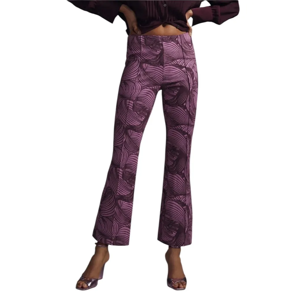 Anthropologie Maeve Purple Swirl Pullon Boot Cut Pants S - Image 3