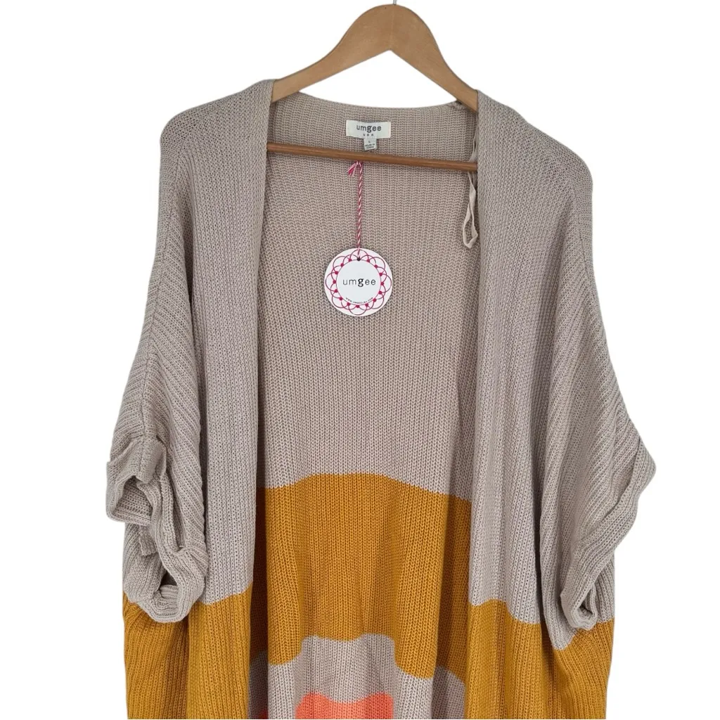 Umgee Colorblock Knit Open Cardigan Boho size Large Warm Tones NWT Short Sleeves - Image 2