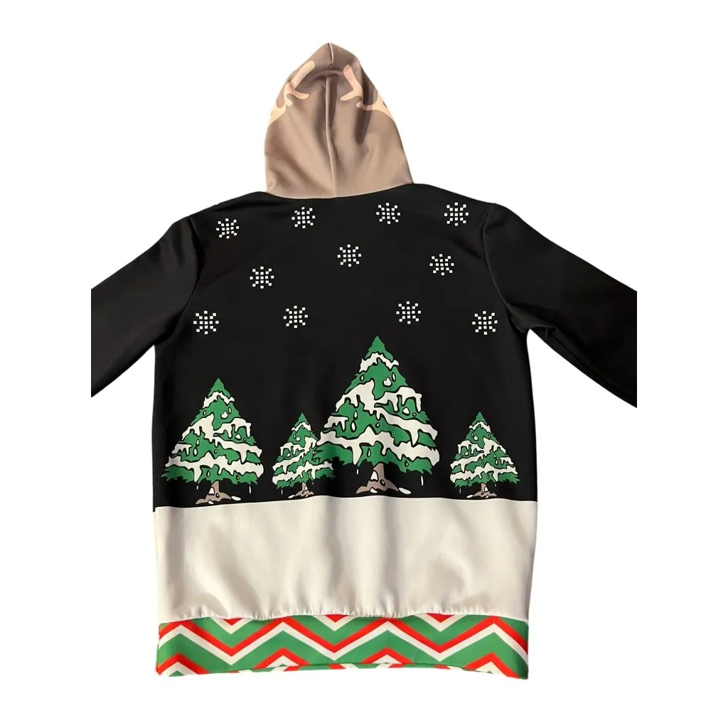 Christmas Reindeer Hoodie Adult Unisex Size S? Black Holiday Pullover Used - Image 15