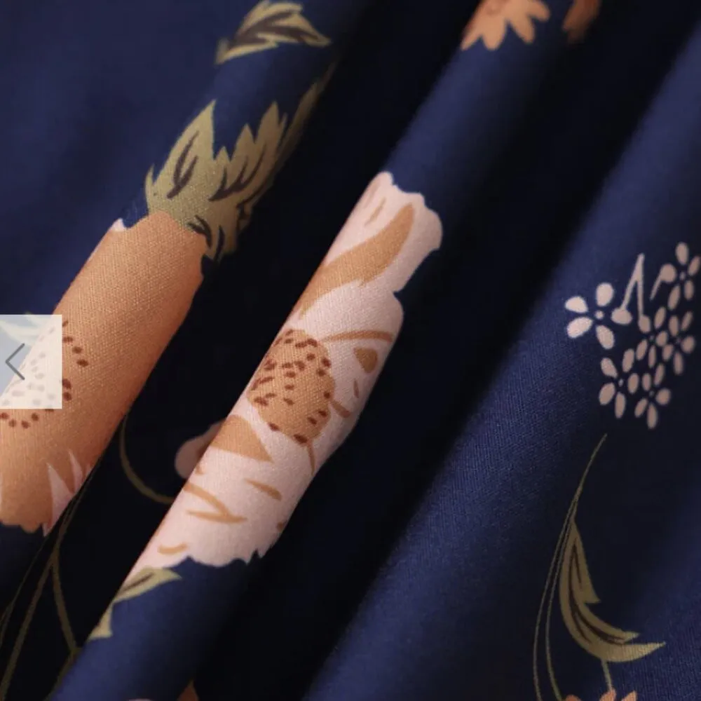 RIHOAS The Navy Lace Up Floral Ruched Midi Dress Blue Size L - Image 7