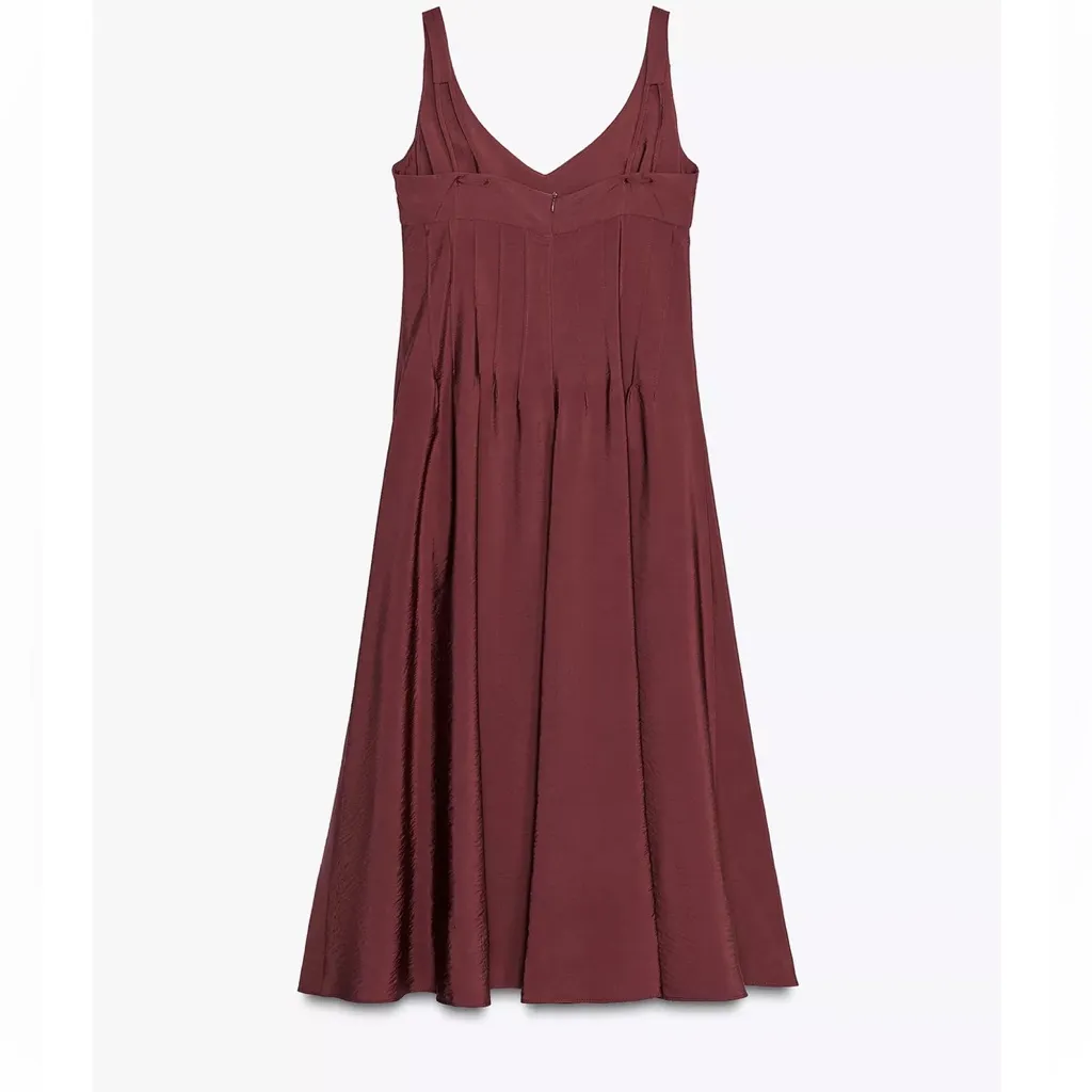 Zara NWT maroon burgundy pintuck pleated drop waist v neck midi dress - Image 7
