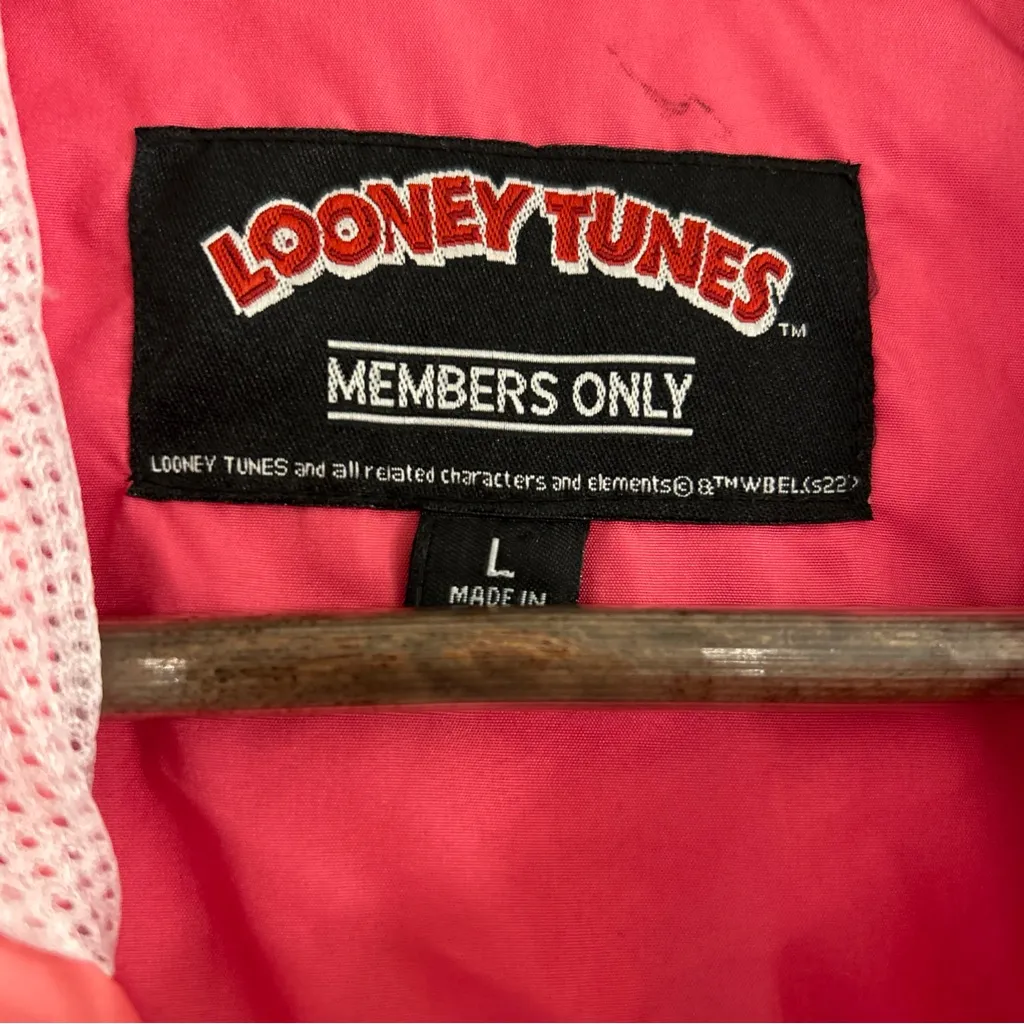 Vintage Looney Tunes Members Only Colorful Graphic Windbreaker Jacket Pink Size L - Image 2