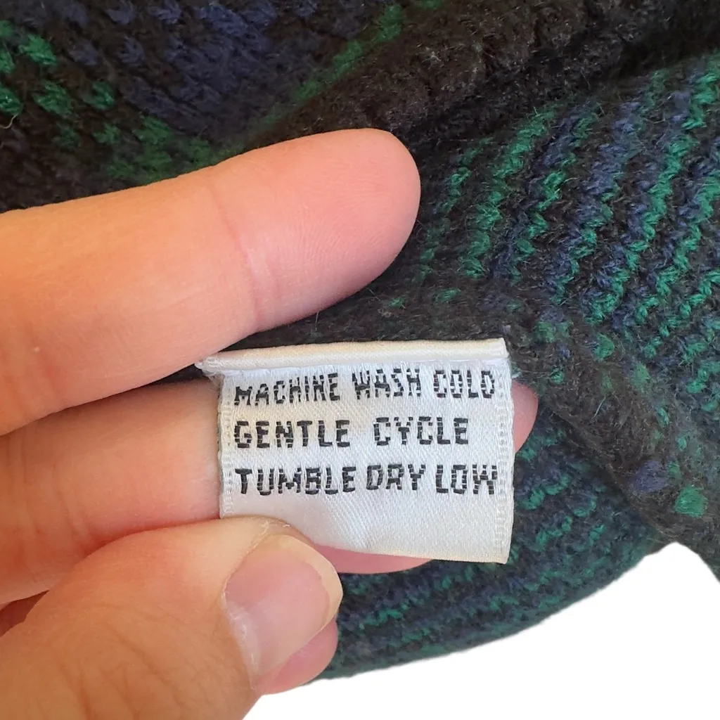 VTG Plaid Knit Cardigan Blue Green Button Front Pockets Grunge Preppy Retro L Size L - Image 5