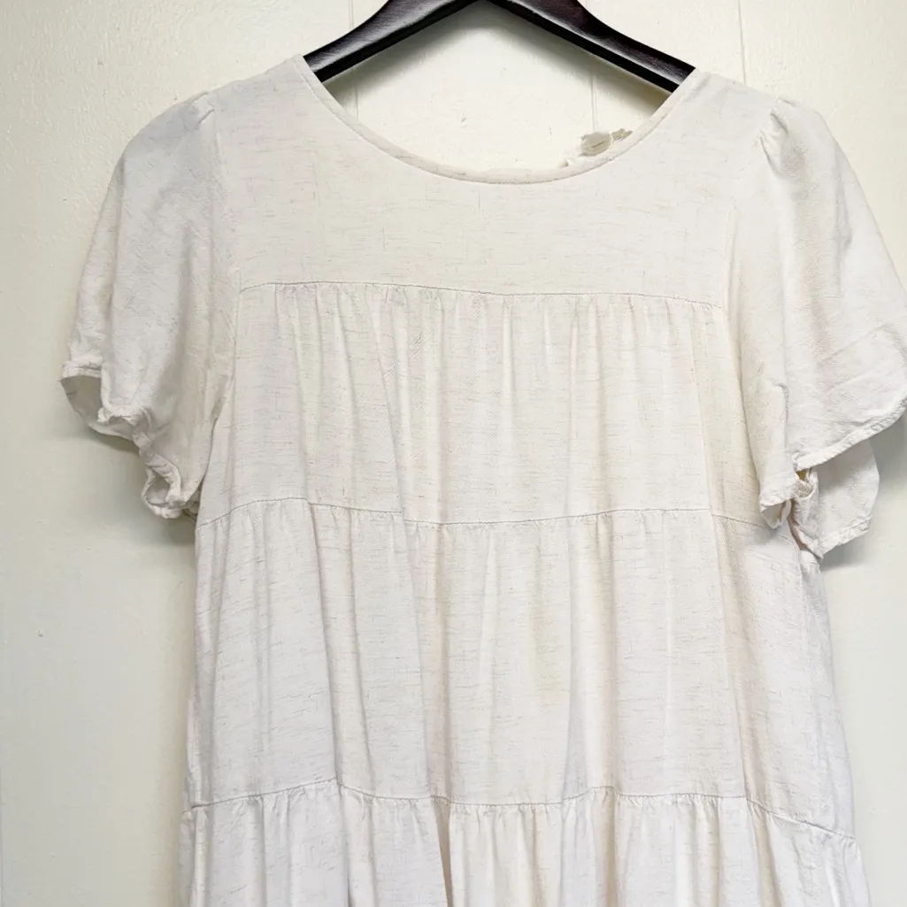 LOVERICHE Boho Ruffled Tiered Dress Oatmeal Short Sleeves Medium - Image 2
