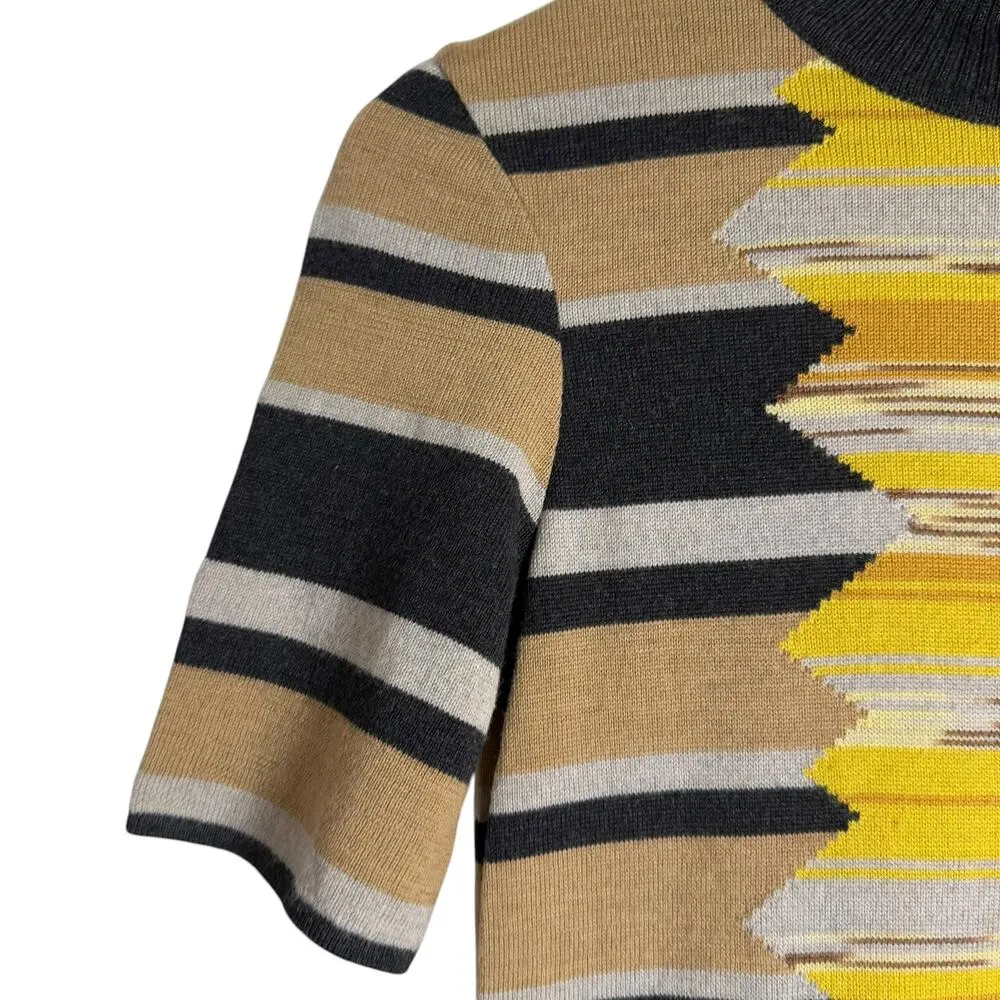 Vintage Missoni Wool Black Yellow Striped Turtleneck Short Sleeve Dress Size S - Image 4
