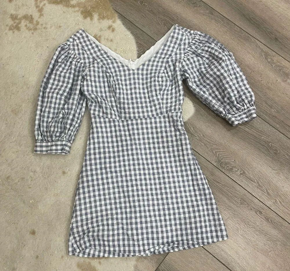Urban outfitters gingham a-line half puff sleeve dress - Image 2