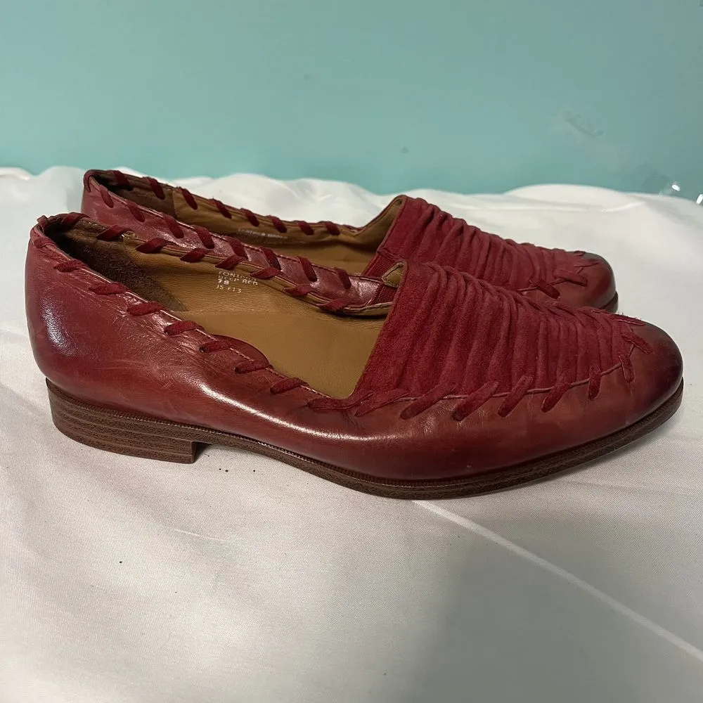 Earthies Fontana Womens Moc‎ Leather Loafers Shoes deep red 7m. S - Image 2