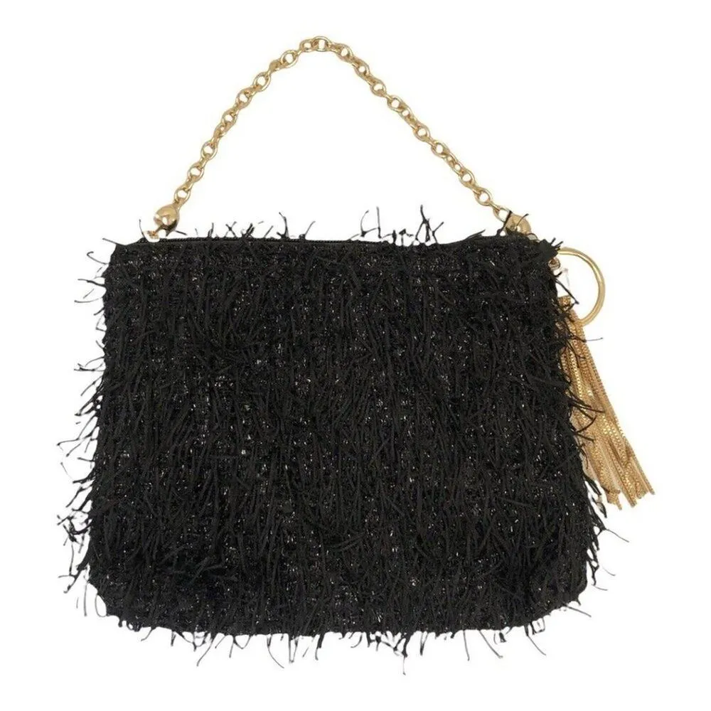 Badgley Mischka Feather black with gold hardware evening handbag - Image 6