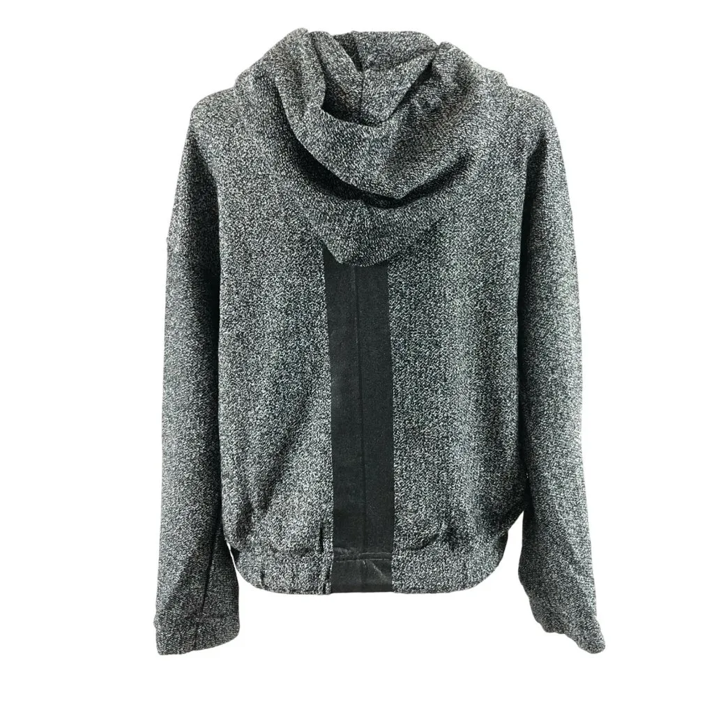 J Brand Womens Jacket Hooded Drawstrings Cinch Waist Zip Pockets Black White M - Image 2