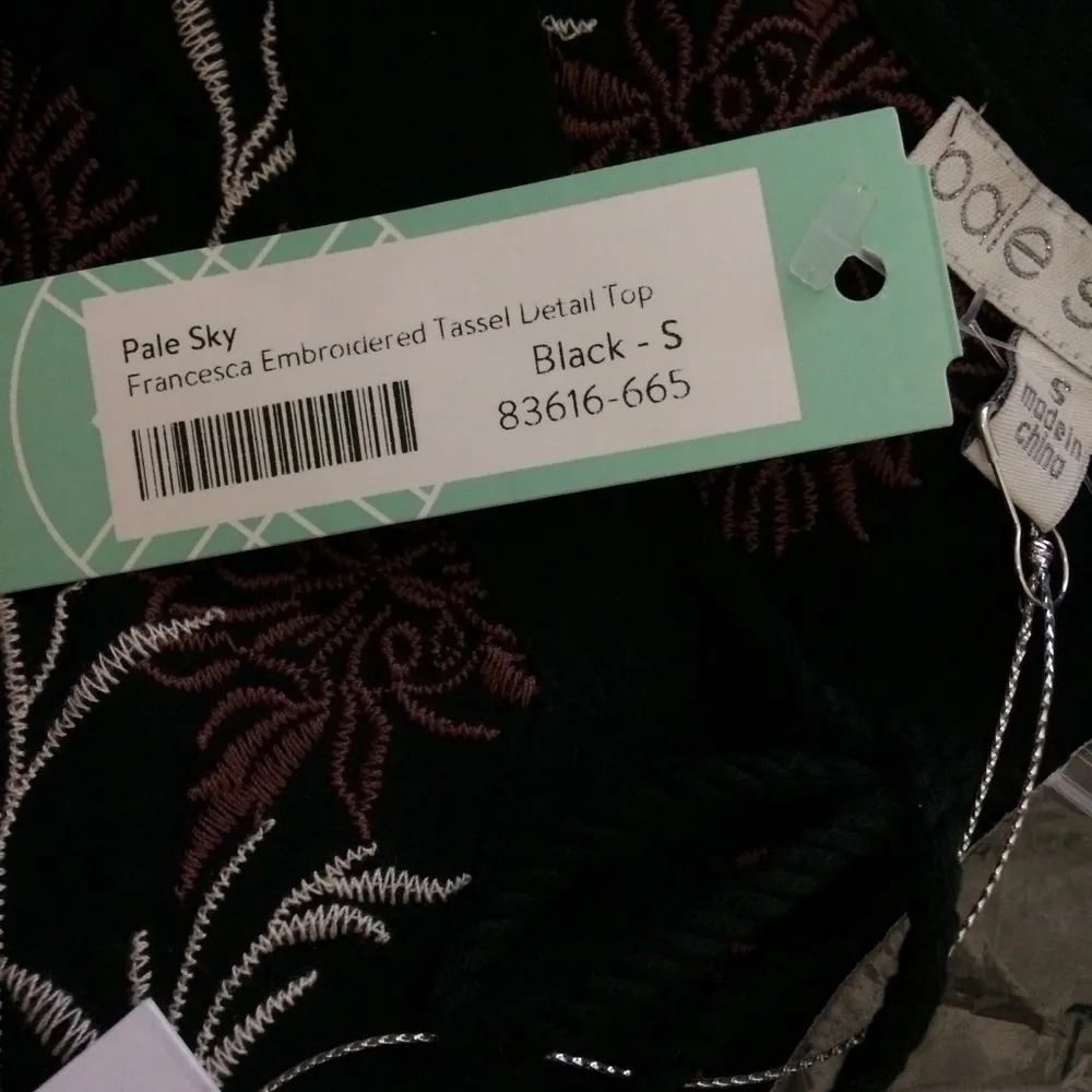 Pale Sky Francesca Floral Embroidered Tassel Detail Tunic Top Black - Image 6