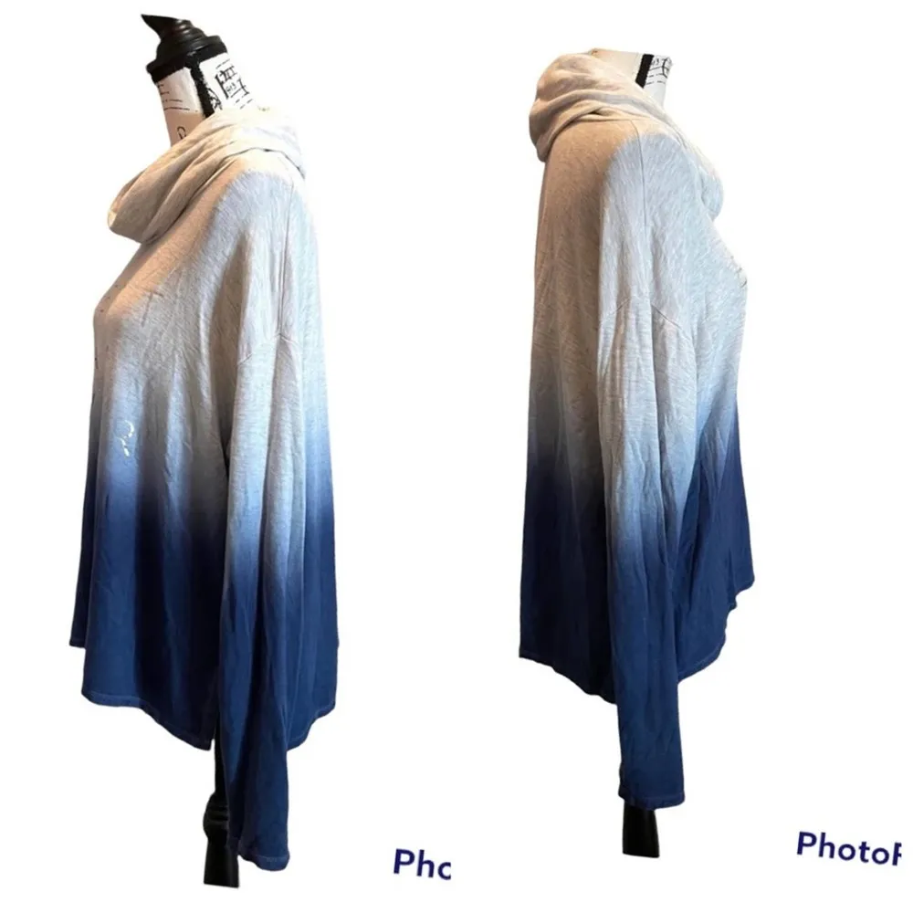 Good Human Cowl Neck Turtleneck Shirt Ombré Blue Medium Best Fam Ever - Image 3