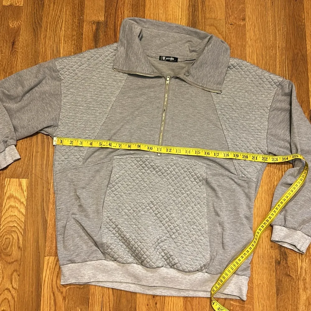 BTFBM Gray Textured Quarter Zip Long Sleeve Pullover Sweatshirt Womens Large - Image 2
