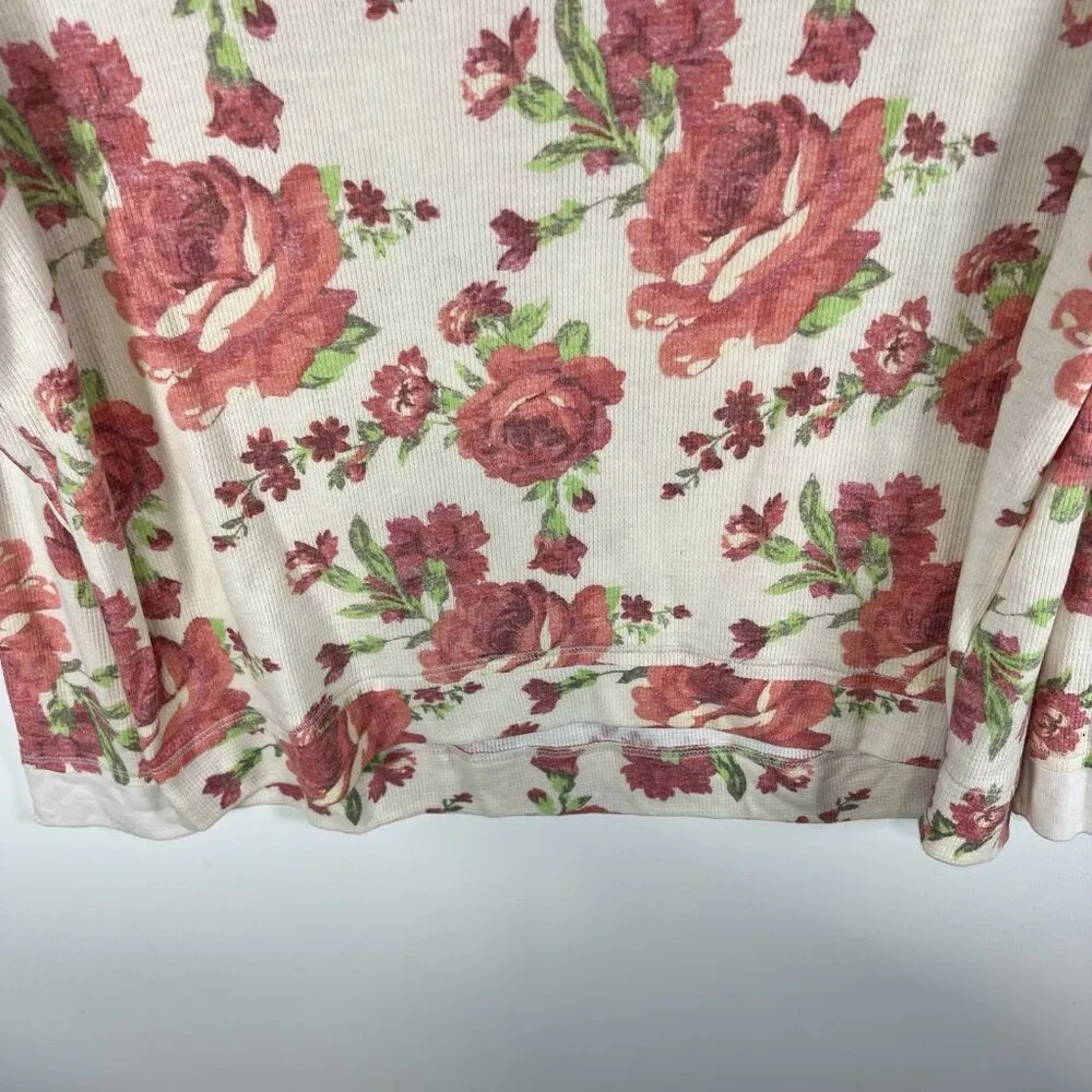 Women's Abercrombie & Fitch Long Sleeve VNeck Floral Blouse Tag Sz L Waffle Knit - Image 3