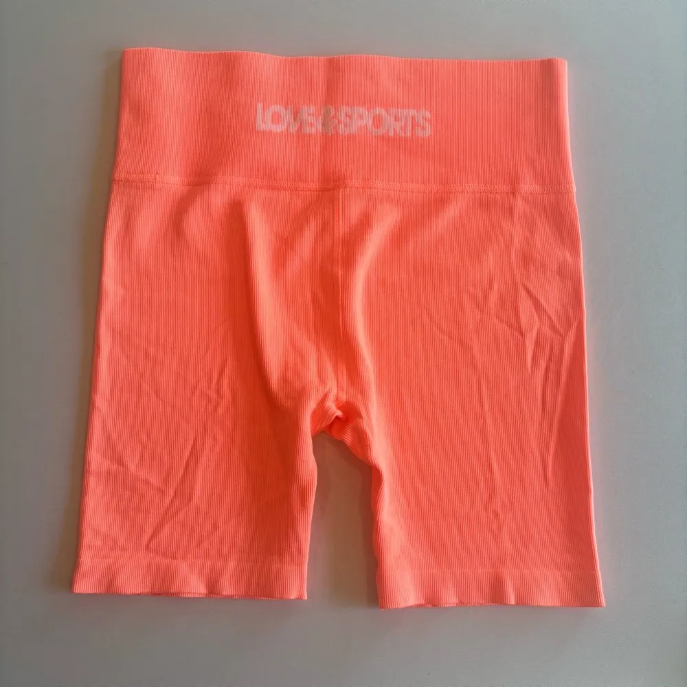 LOVE&SPORTS Neon Orange Athletic Gym Shorts Spandex, High Rise Like New‎ XL - Image 6