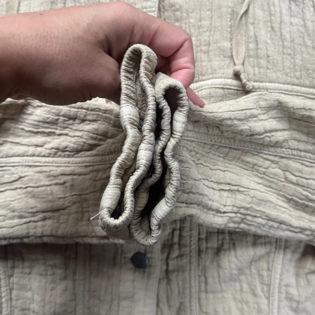 Evereve Beige Utility Jacket with Hood Women’s Cotton Gauzy Cropped Size Small - Image 7