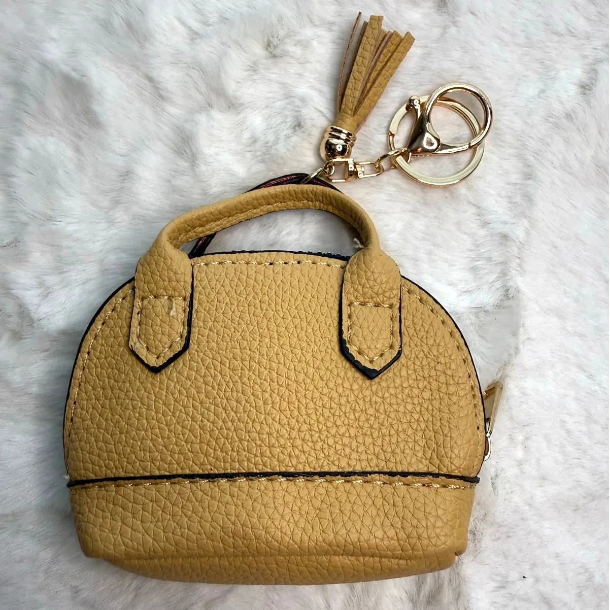 Mini Tote Bag Keychain Coin Purse Mini Pouch Zipper Fashion Charm Bag Charm Yellow - Image 2