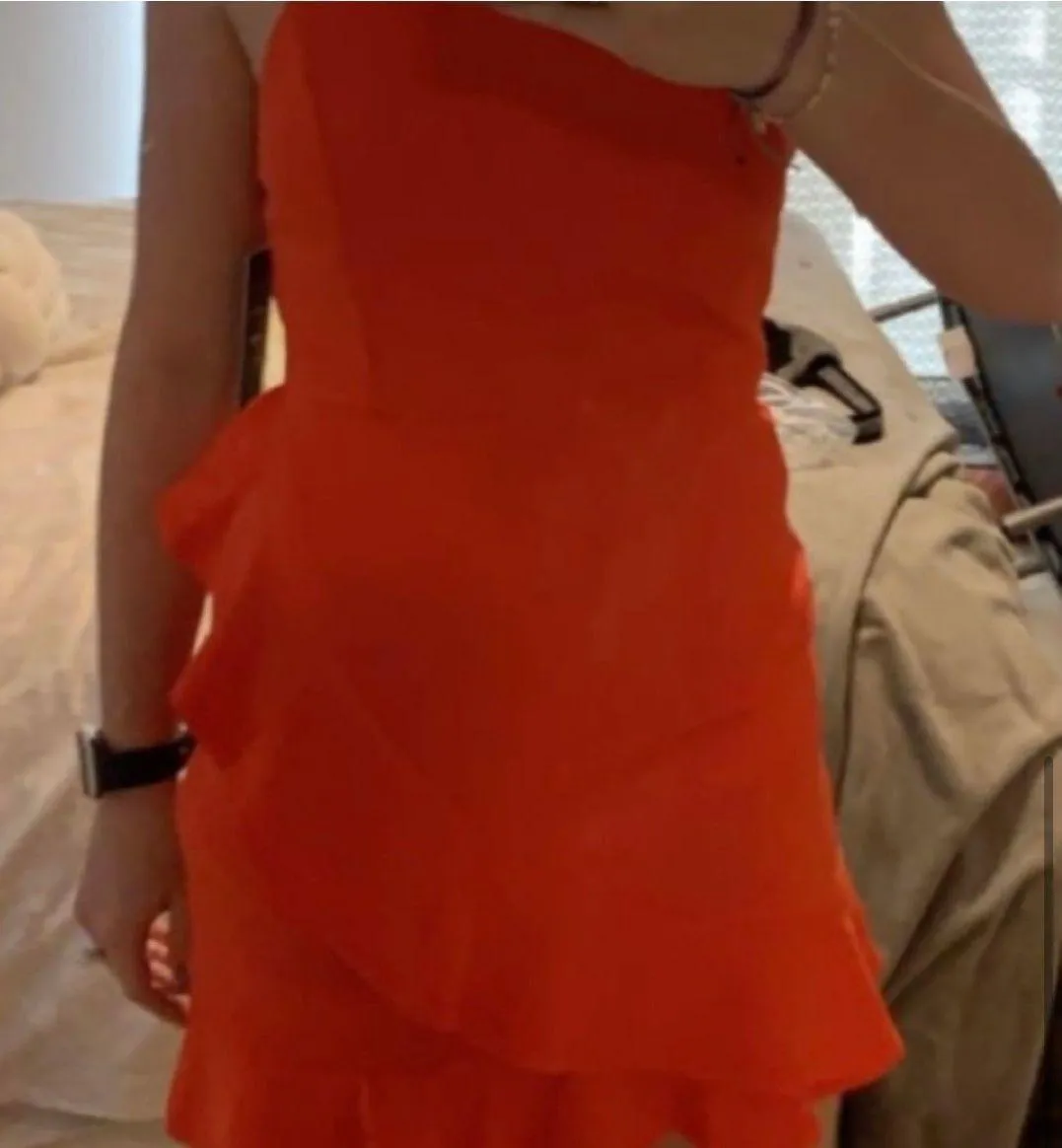 Great Things Coral Red Ruffled Bodycon Dress - Image 5