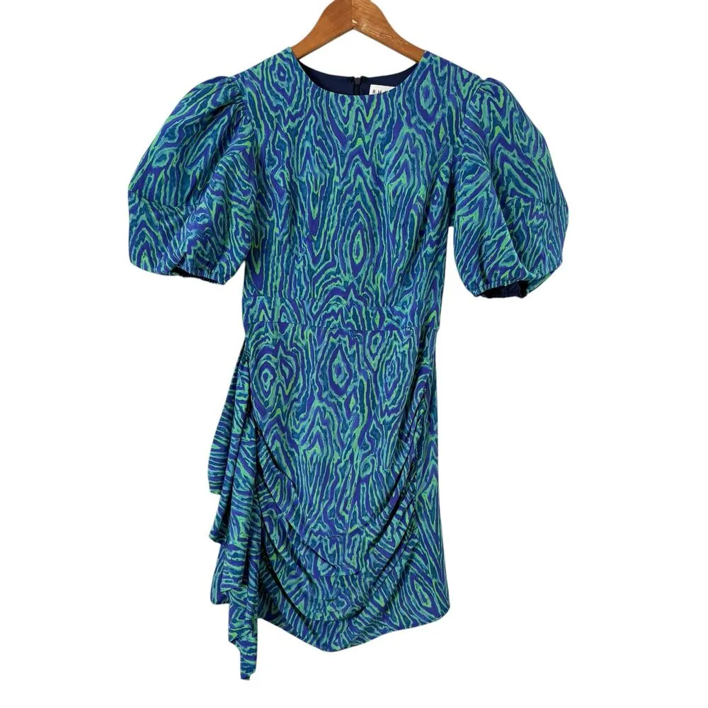 NWT Rhode Pia Mini Dress in Green and Blue‎ Electric Moire Print, Size 0 Blue - Image 2