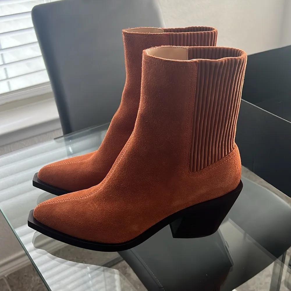 COACH Prestyn Ankle Booties Burnished Amber, Leather Suede Size 9 NEW w/o Box - Image 7