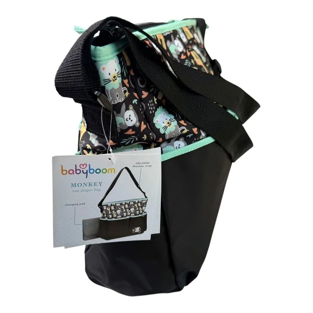 NEW Baby Boom Monkey Print DIAPER BAG TOTE Purse 16x12 + Baby Changing Pad Black - Image 5
