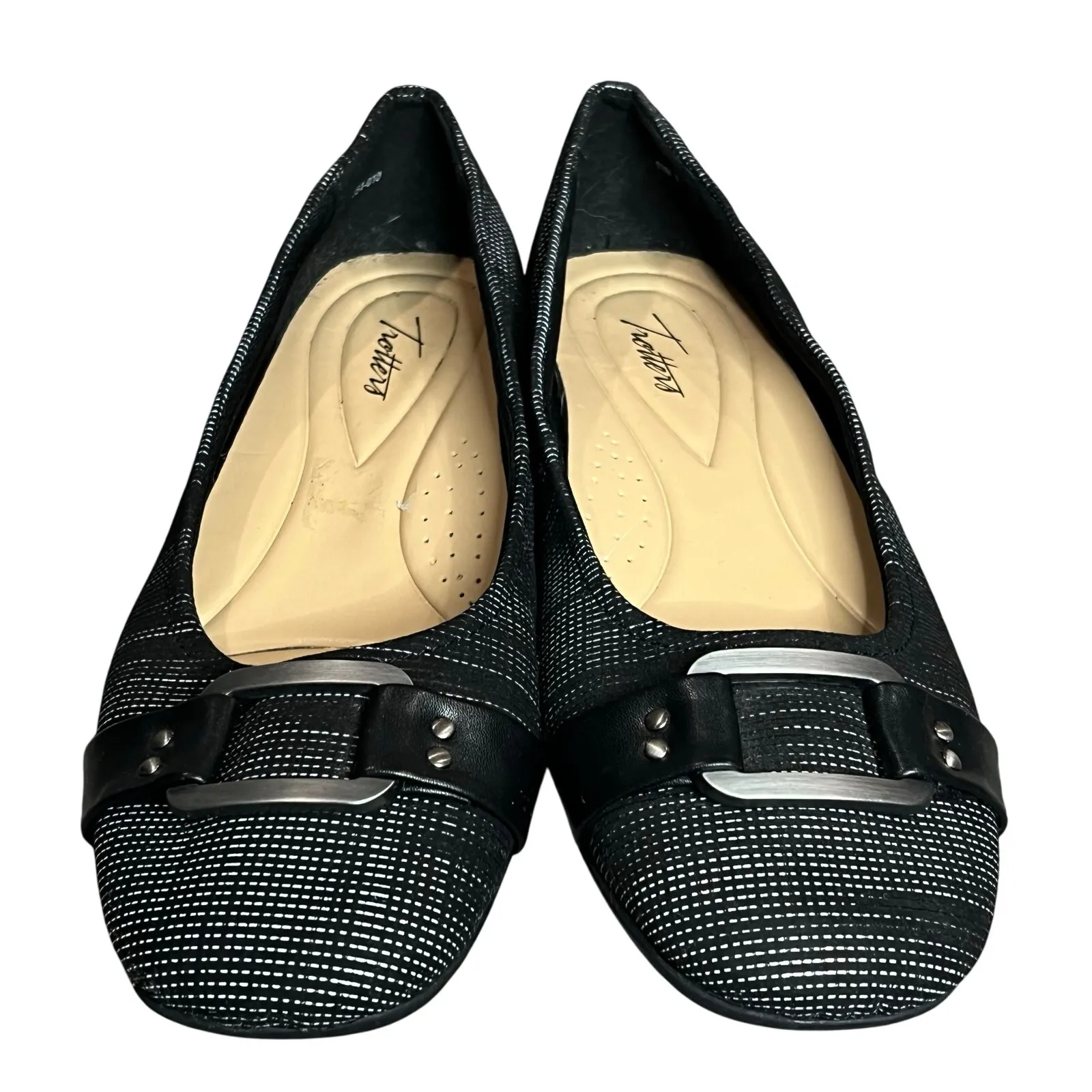 Trotters Sizzle Signature Ballet Flat Shoes Womens 11 Black Metal Buckle Classy - Image 5