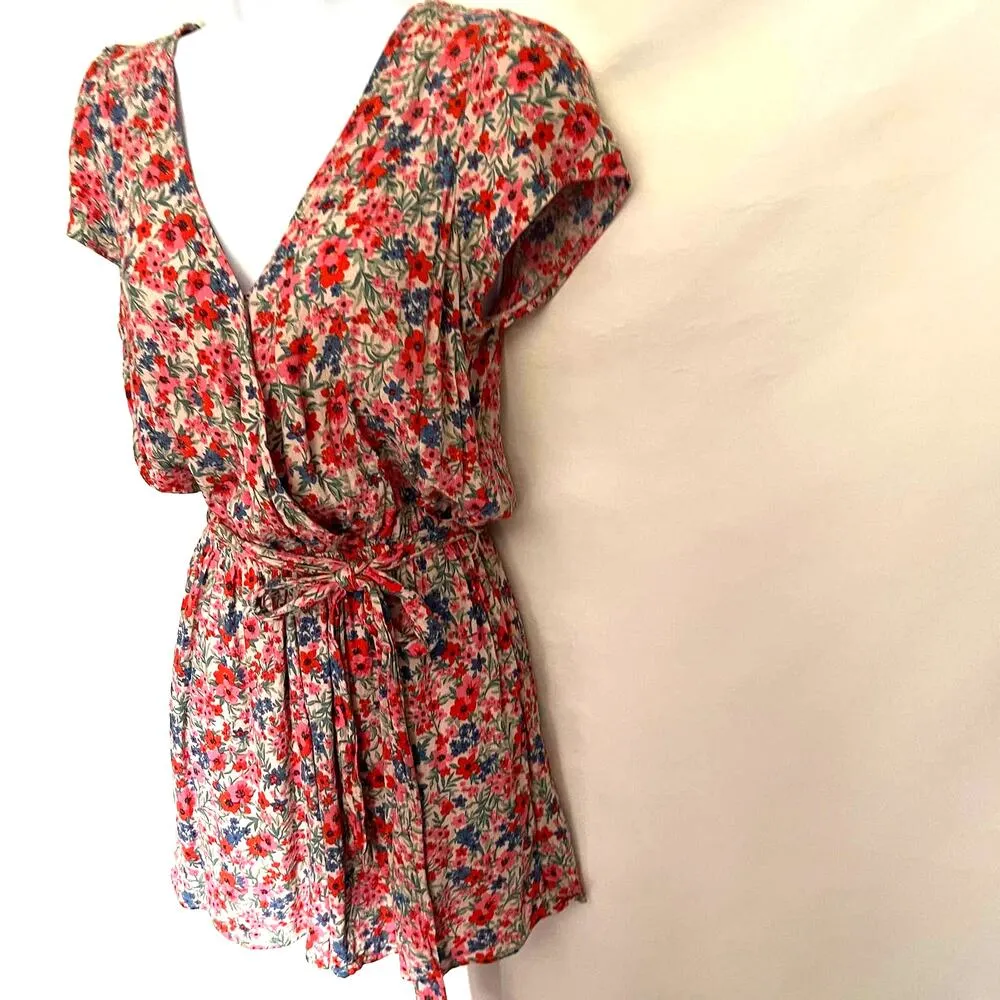 AMERICAN EAGLE Floral Shorts Women Romper Sz Small Open Tie Viscose Cottage Core - Image 5