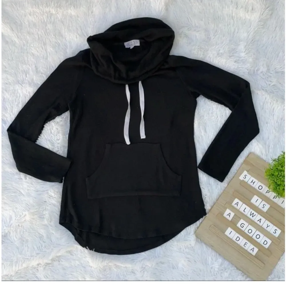 Pink Rose Cowl Neck Soft Top sz Small black long sleeve sweater shirt drawstring - Image 2