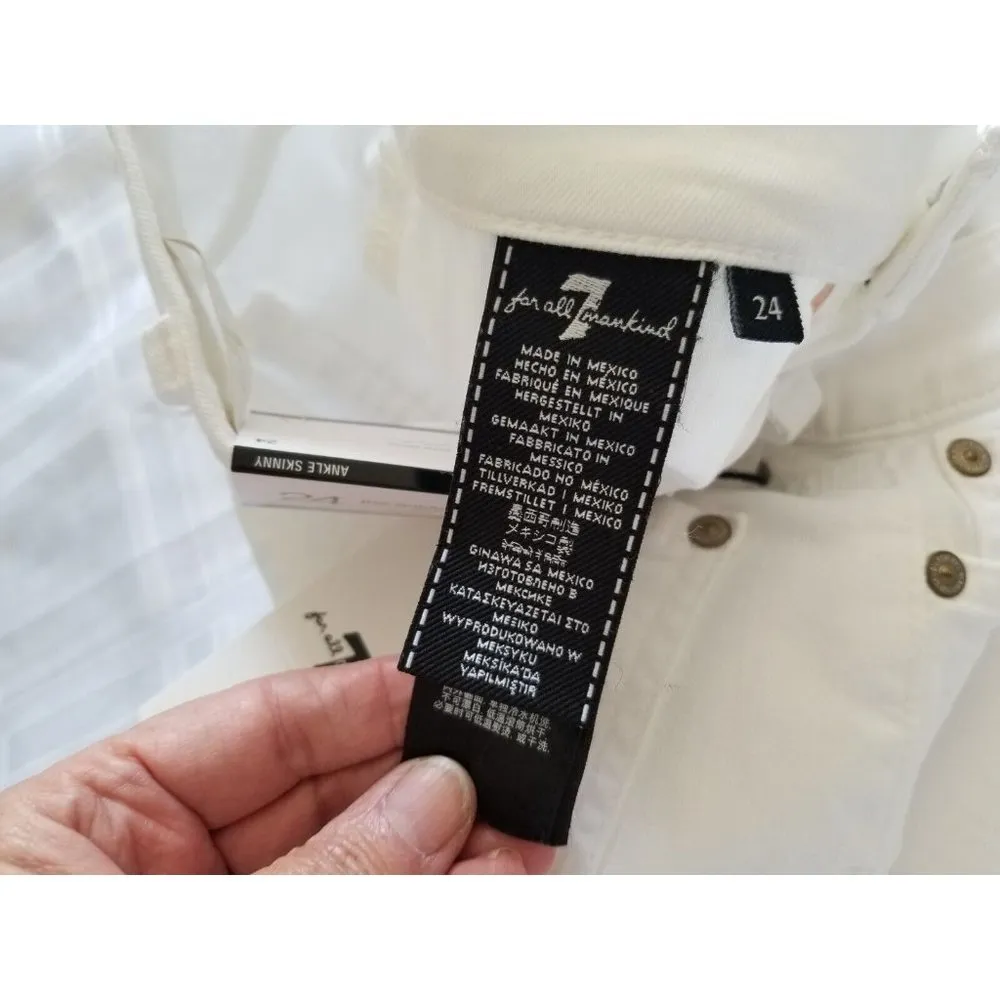 7 FOR ALL MANKIND Gwenevere Eyelet Trim Ankle Skinny Jeans White Womens Sz 24x26 - Image 7