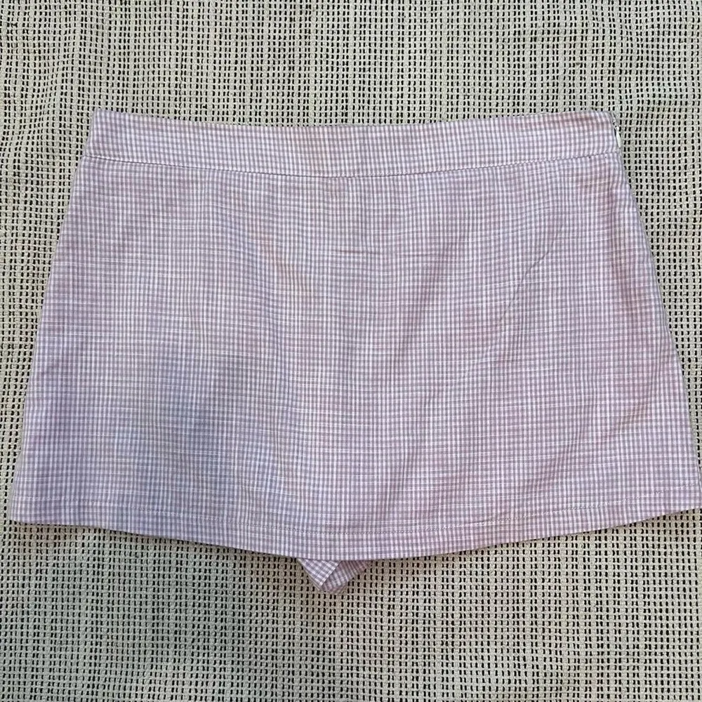 Free People Big Dreams Skort skirt/shorts gingham lavender purple & white - Image 2