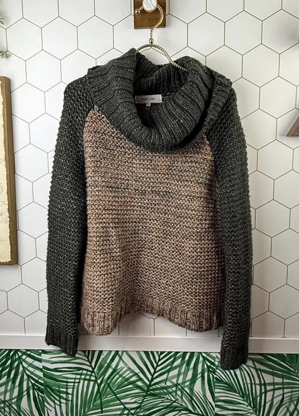 John + Jenn Green & Brown Marled Chunky Knit Turtleneck Sweater - Size - Small - Image 1