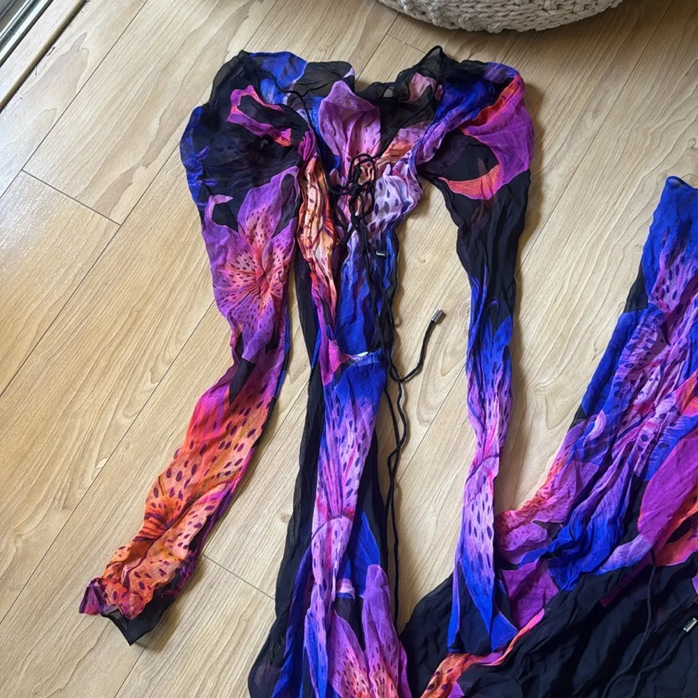 Retrofete sheer tropical floral maxi dress Blue Size XS - Image 4