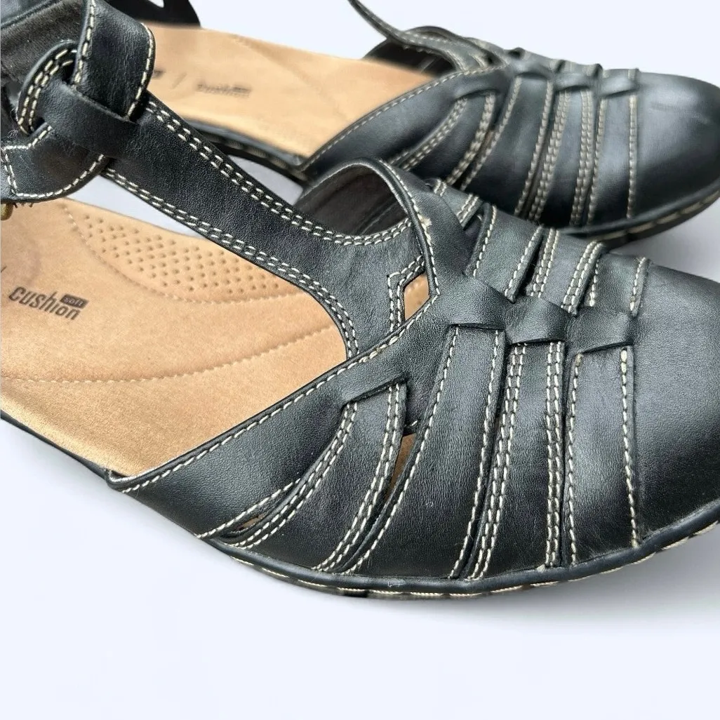 Clarks Womens Wendy Alto Black Leather T Strap Fisherman Comfort Sandal sz 10 M - Image 10