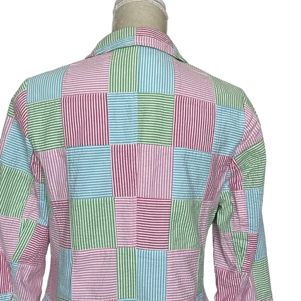 Talbots Patchwork Striped Seersucker Casual Blazer Women’s Size 8P Pink White - Image 7