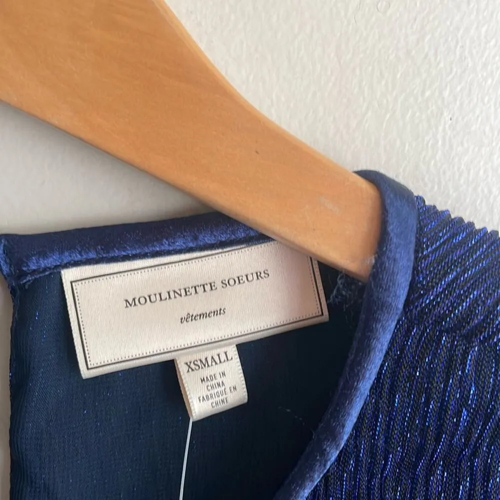 Anthropologie Moulinette Soeurs Ruffled Metallic Top Navy - Image 7