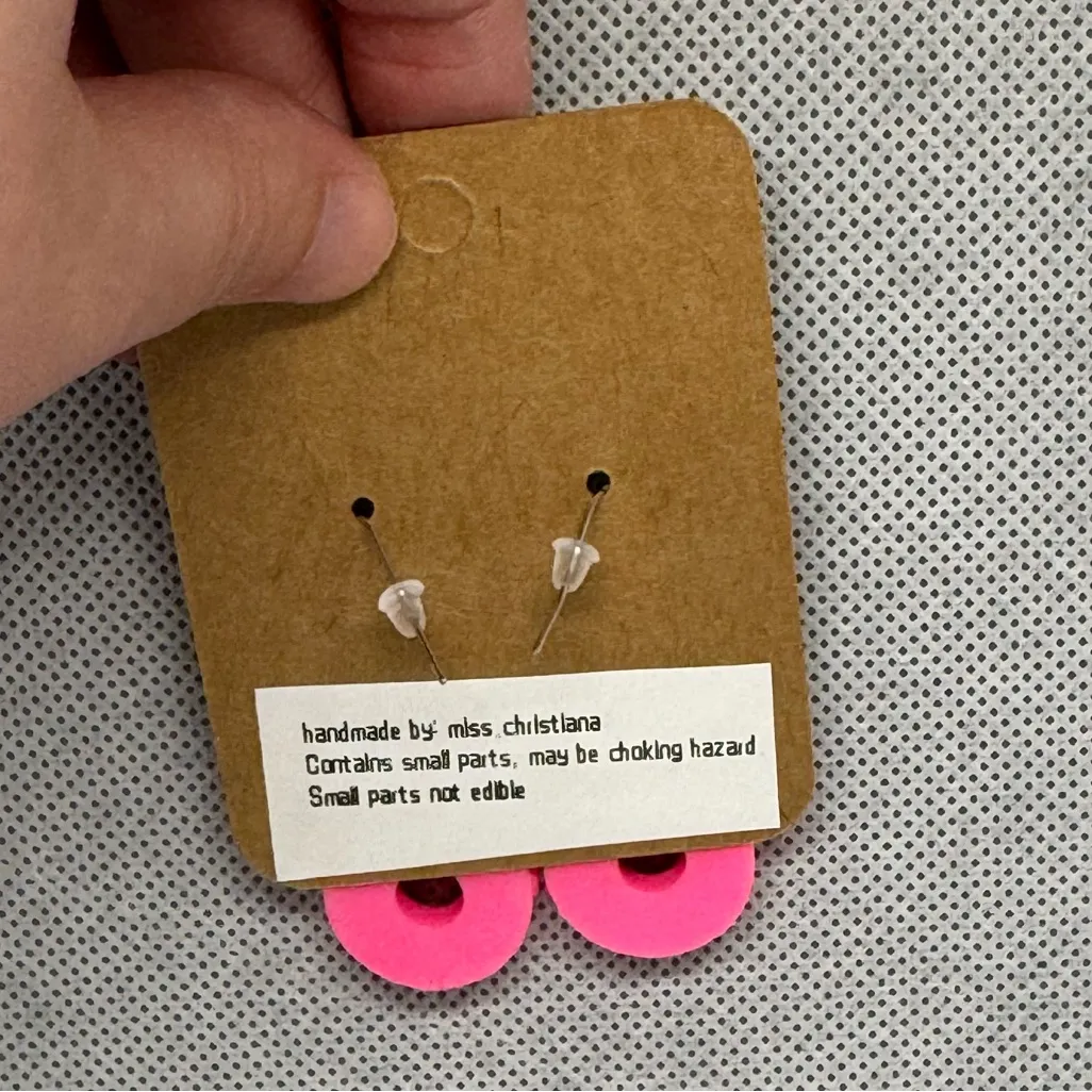 Handmade Bright Pink Donut Earrings - Image 3