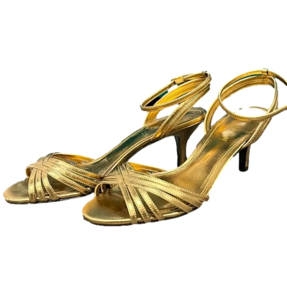 LAUREN Ralph Lauren NWOT Gold dressy open toe sandal with heel - 7B - Image 2