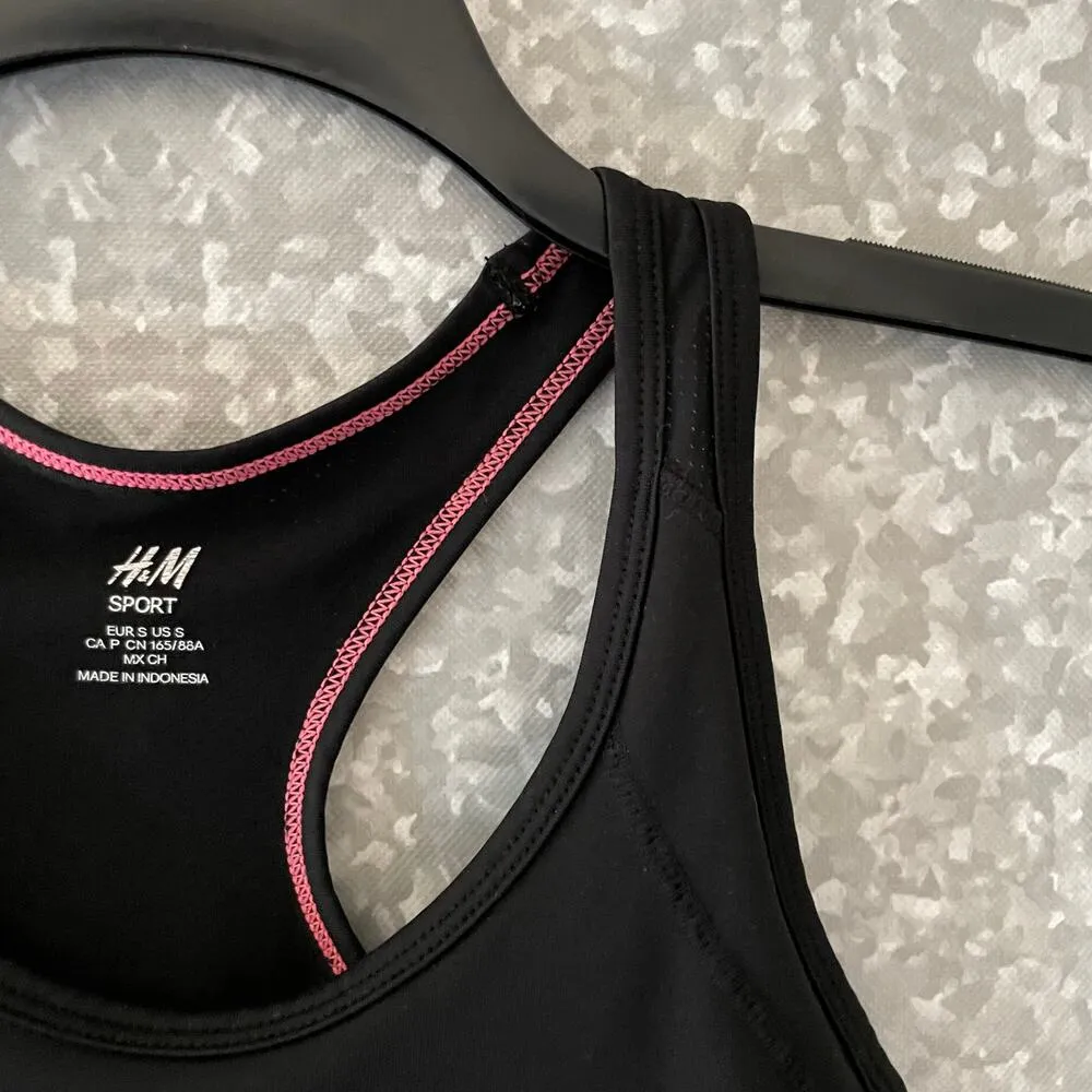 H&M Sport Athletic Training Black Racerback Sports Bra - Size Small - Pink Trim - Image 2