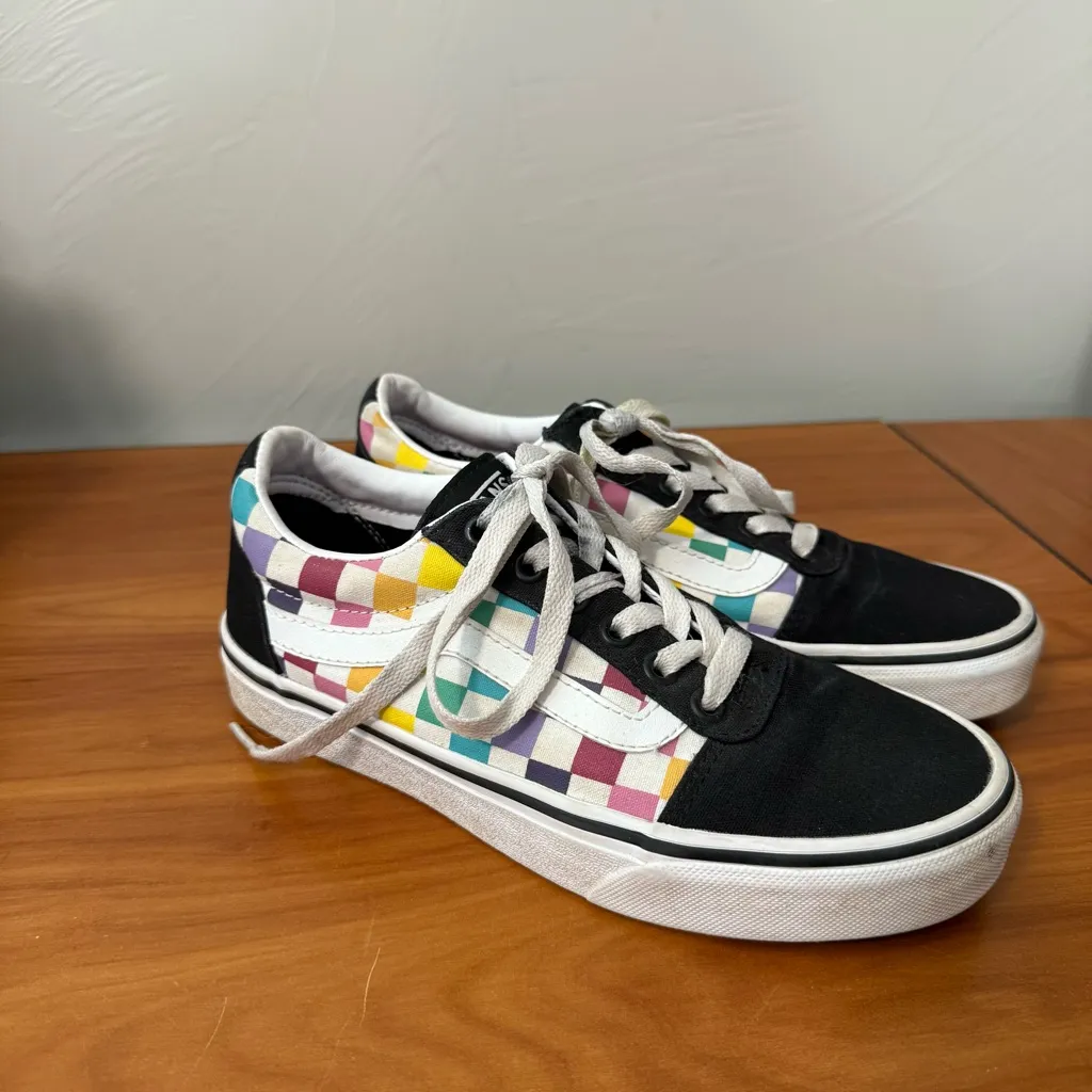Vans Old Skool Multicolor Checkerboard Lace Up Sneaker Shoe Colorful Suede W8 - Image 3
